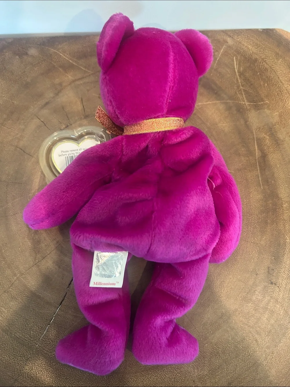 Ty Purple Plush Bear with Embroidered Globe & Ribbon